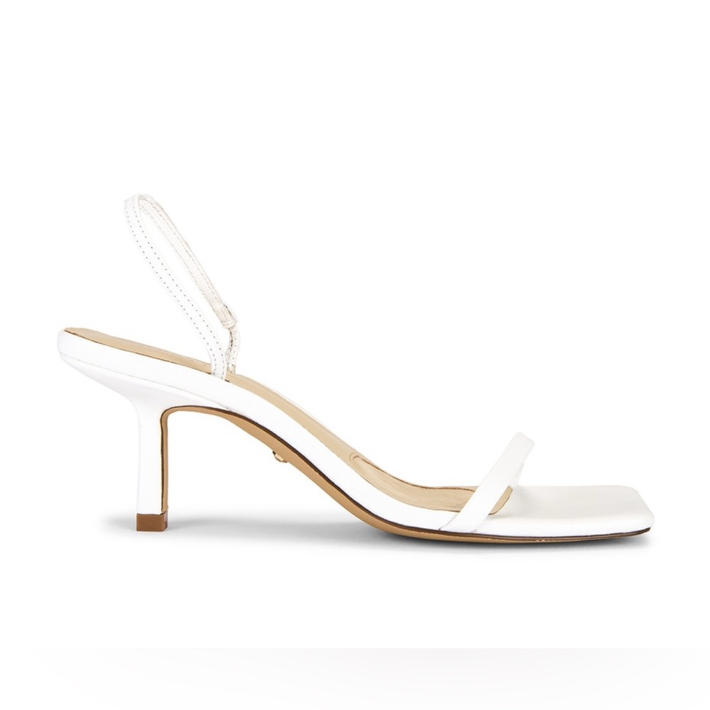RAYE White Minimal Square-Toe Slingback Kitten Heels